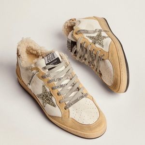 Golden Goose Ball Star sneakers in nappa leather with glitter star and shearling